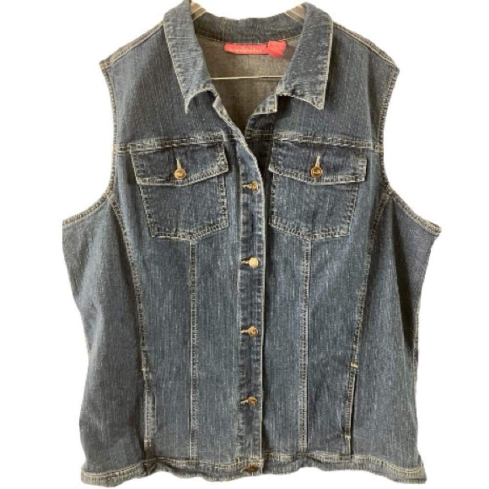 Woman Within Jean Vest, Medium wash, Denim, Sz 22W, Tunic length, Trucker